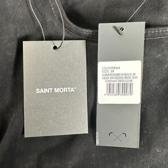 Men's Saint Morta Index Distressed Biker Jeans 38 - Picture 3 of 5